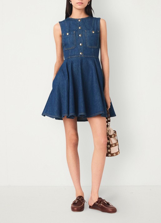 Maje Risunim mini jurk met plooien - voorkant 3 donkerblauw