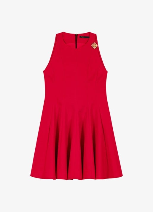 Maje Risunny mini jurk met plooien - voorkant steenrood