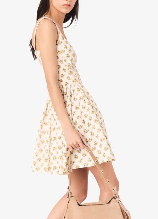 Maje Robolera mini jurk met print en plooien - detail 5 geel
