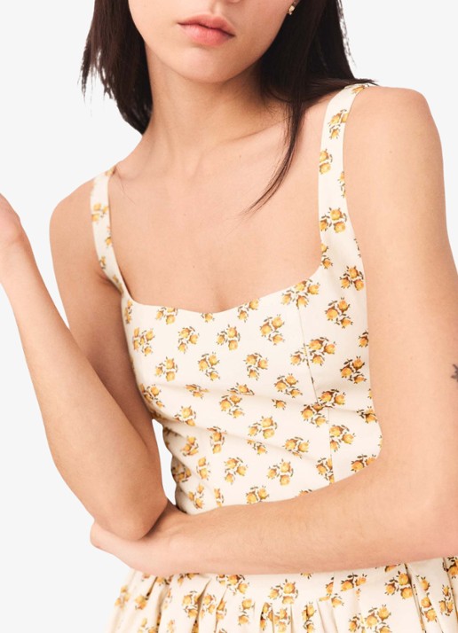 Maje Robolera mini jurk met print en plooien - detail 8 geel