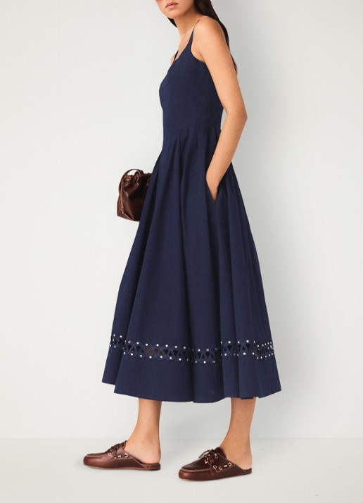 Maje Robolite midi jurk met opengewerkt dessin - detail donkerblauw