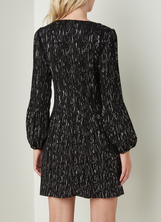 Maje Rocketa mini jurk met plissé en glitterprint - achterkant zwart