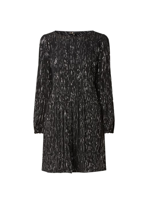 Maje Rocketa mini jurk met plissé en glitterprint - voorkant 3 zwart