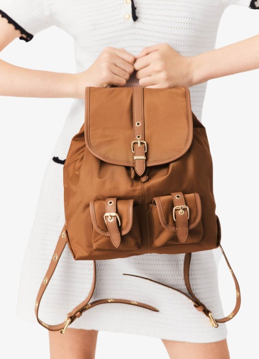 Maje Rugtas van leer en nylon - detail 4 camel