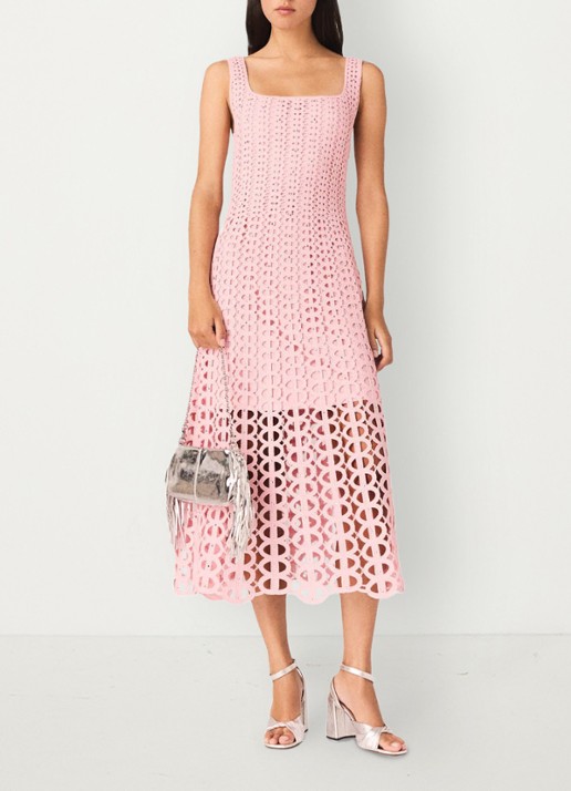 Maje Russelking midi jurk met opengewerkt detail - voorkant 8 roze