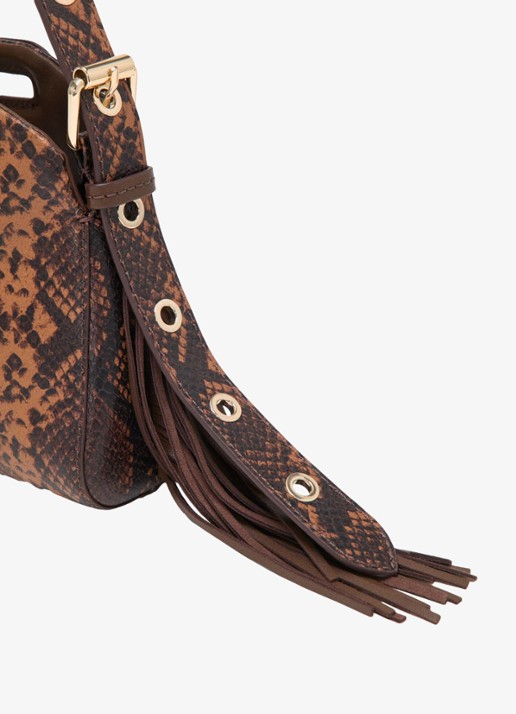 Maje Schoudertas met slangenprint - detail bruin