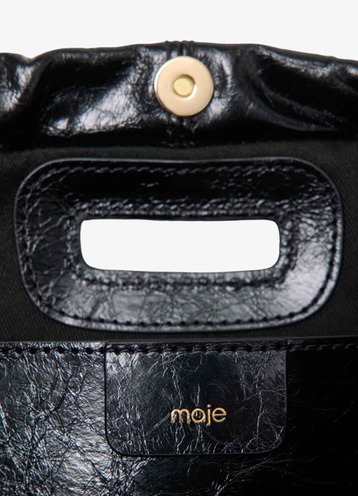 Maje Schoudertas van leer met trekkoord - detail 6 jeans