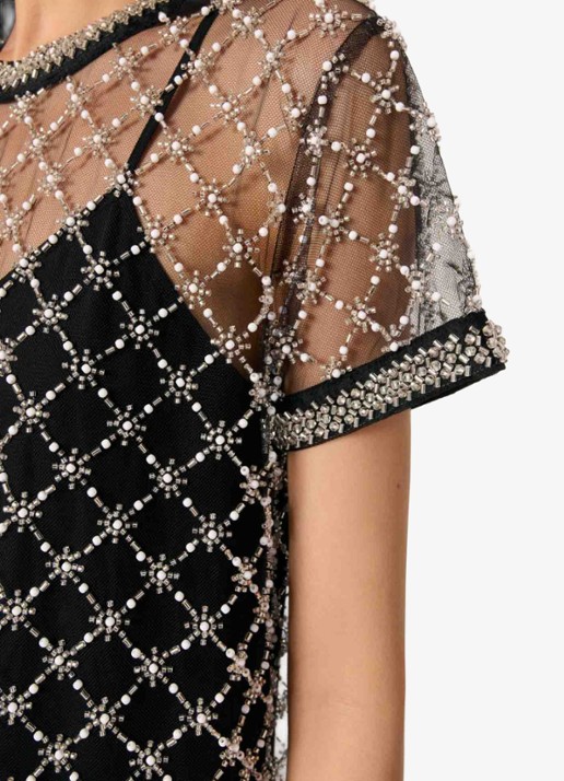 Maje Semi-transparante mini jurk met kralendecoratie - detail 7 zwart