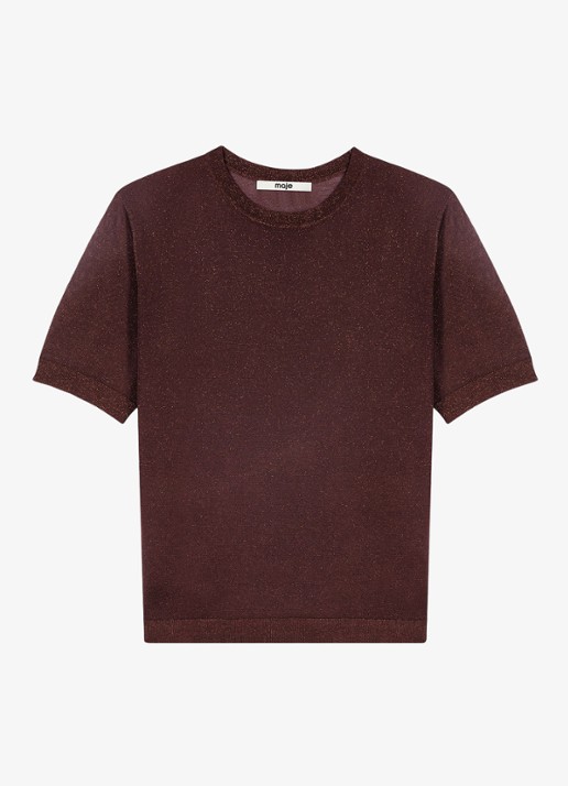 Maje Semi-transparante top met lurex - detail 5 brown / bruin