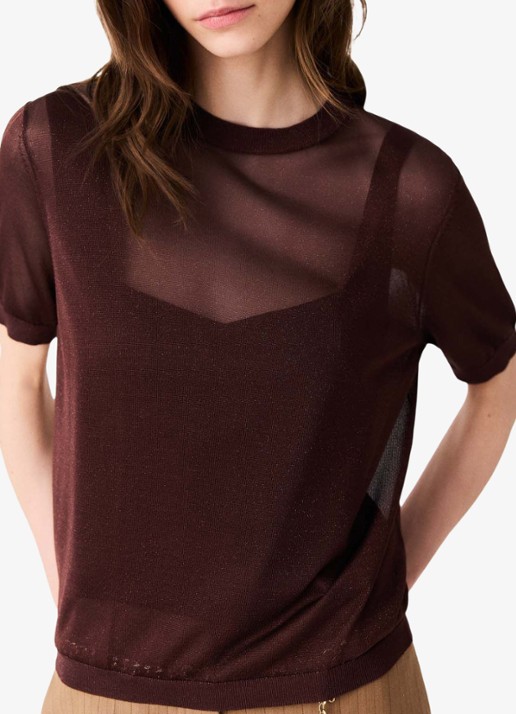 Maje Semi-transparante top met lurex - detail 6 brown / bruin