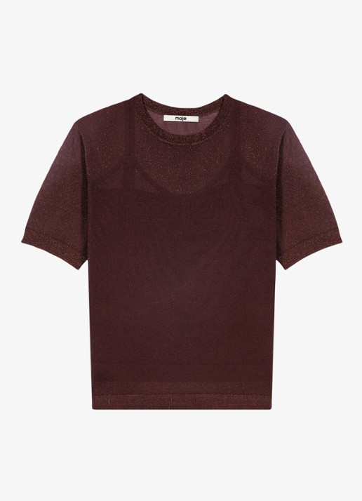 Maje Semi-transparante top met lurex - voorkant 7 brown / bruin