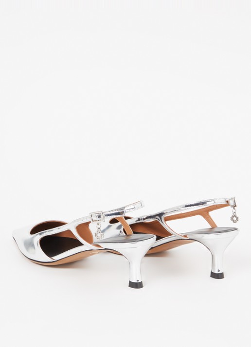 Maje Slingback van leer met metallic finish - achterkant zilver