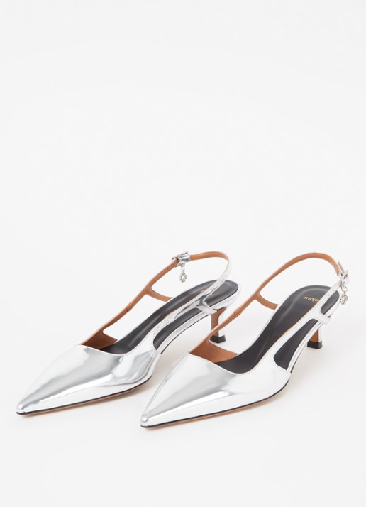 Maje Slingback van leer met metallic finish - detail 2 zilver
