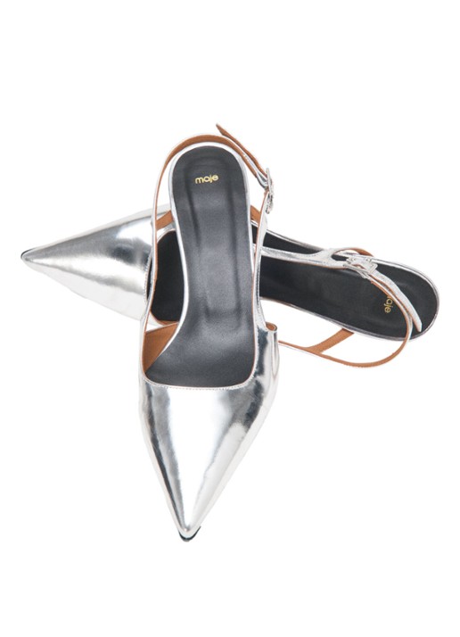 Maje Slingback van leer met metallic finish - detail 3 zilver