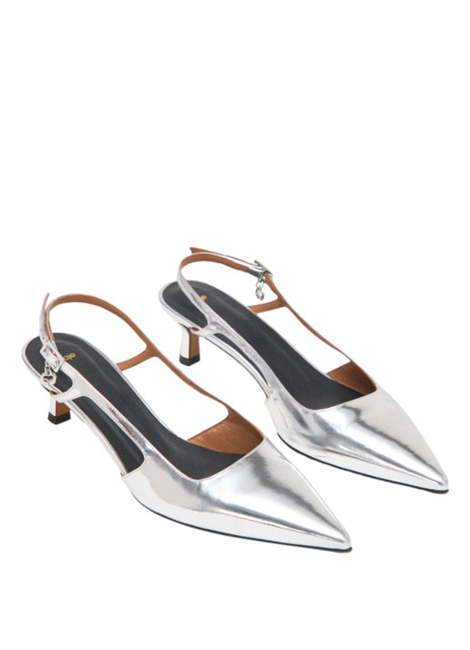 Maje Slingback van leer met metallic finish - detail 4 zilver