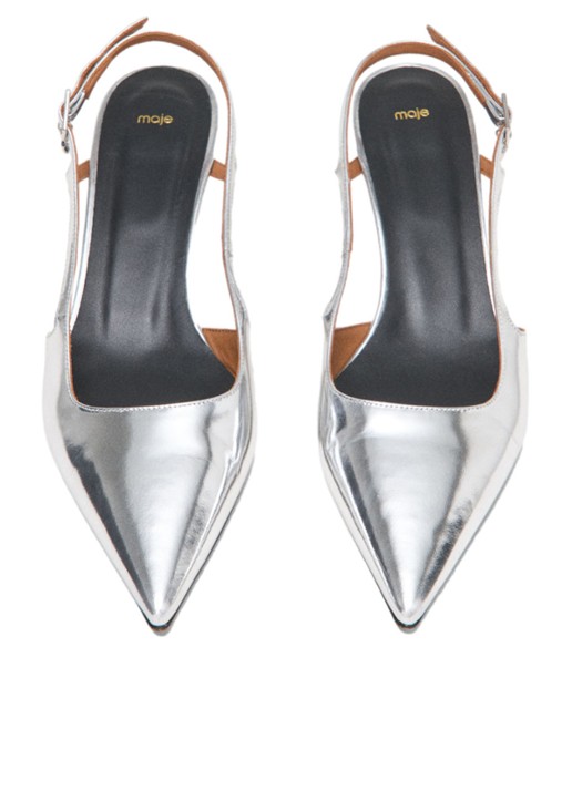 Maje Slingback van leer met metallic finish - detail 7 zilver