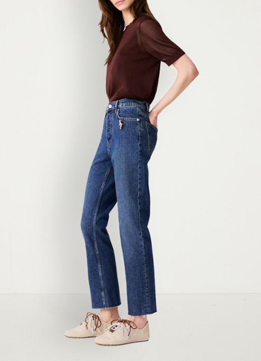 Maje Straight leg jeans met sierlijke broche - detail 2 donkerblauw