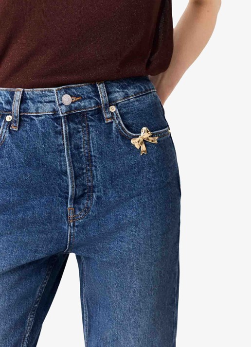 Maje Straight leg jeans met sierlijke broche - detail 4 donkerblauw