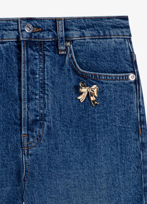Maje Straight leg jeans met sierlijke broche - detail 5 donkerblauw