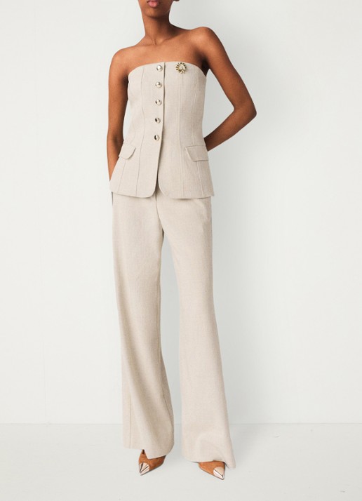 Maje Strapless top met sierknopen - detail 5 beige