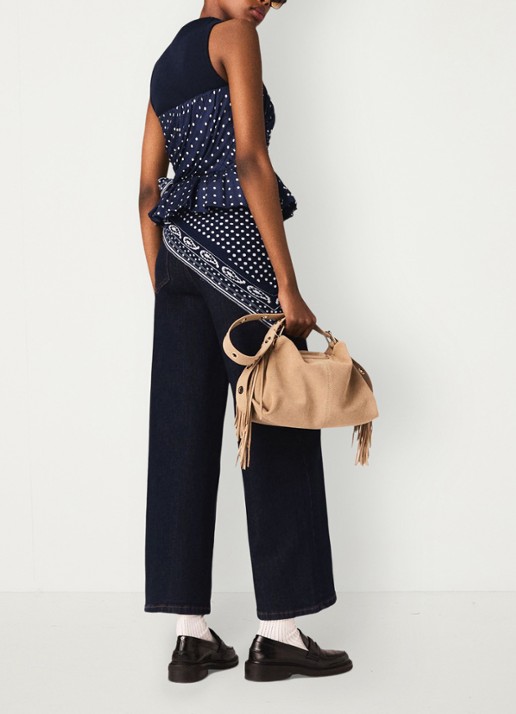 Maje Strapless top met stippenprint - achterkant donkerblauw