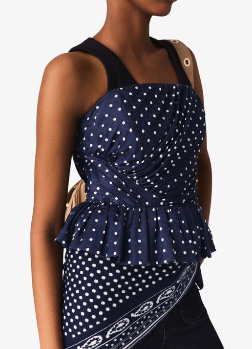 Maje Strapless top met stippenprint - detail 3 donkerblauw