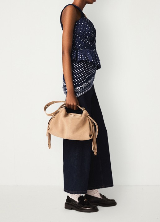 Maje Strapless top met stippenprint - detail 5 donkerblauw