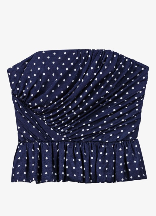 Maje Strapless top met stippenprint - voorkant 6 donkerblauw