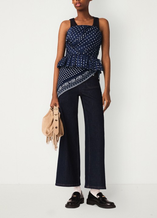 Maje Strapless top met stippenprint - voorkant 7 donkerblauw