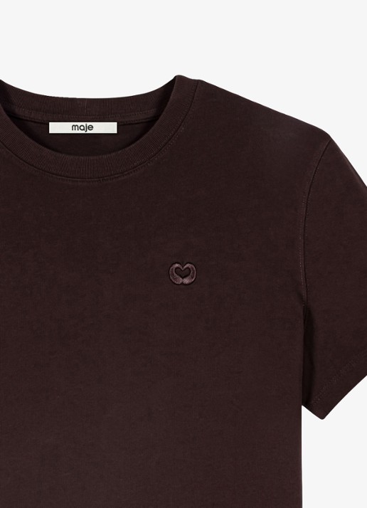 Maje T-shirt met borduring - detail 4 donkerbruin
