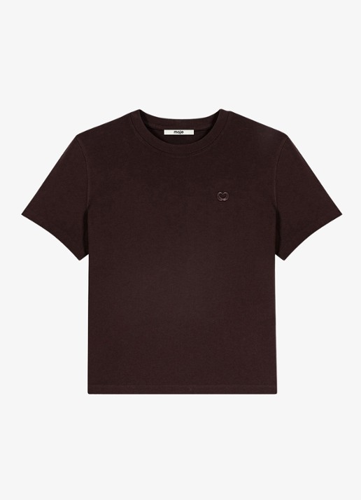 Maje T-shirt met borduring - voorkant 5 donkerbruin