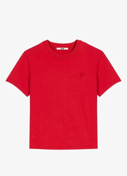 Maje T-shirt met borduring - voorkant steenrood