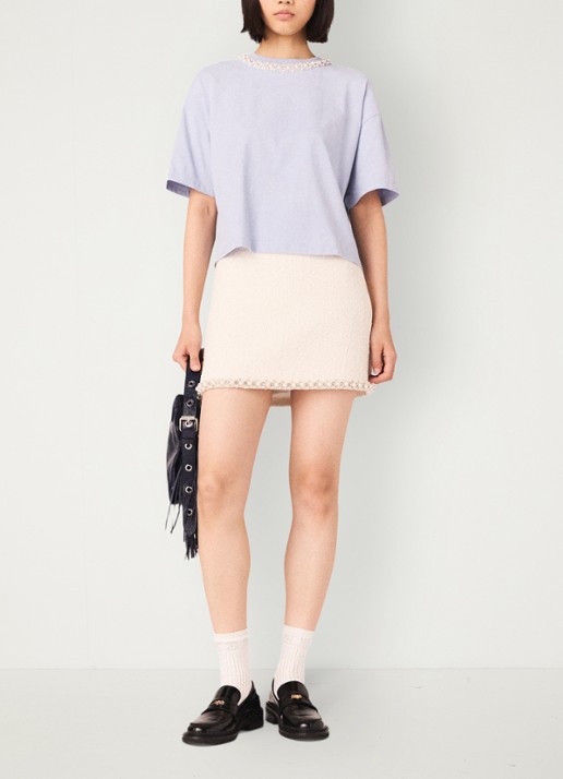 Maje T-shirt met kettingdetail - voorkant 4 lichtblauw
