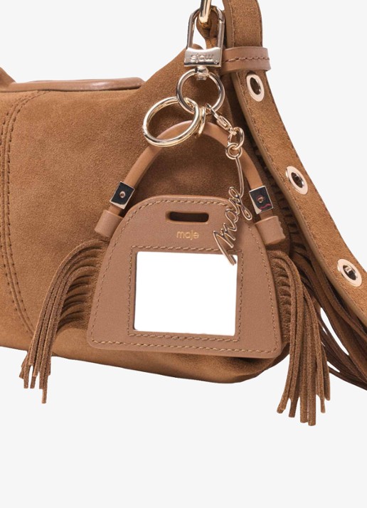 Maje Tasbedel van leer - achterkant camel