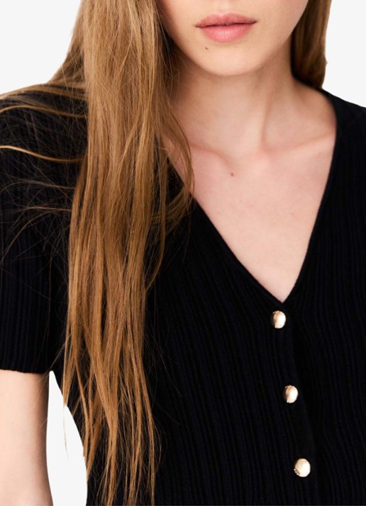 Maje Top met ribstructuur en V-hals - detail 5 zwart