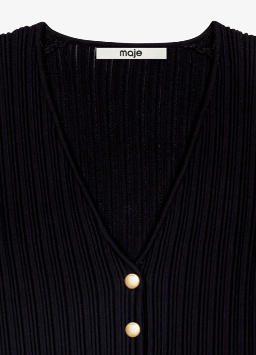 Maje Top met ribstructuur en V-hals - detail 6 zwart