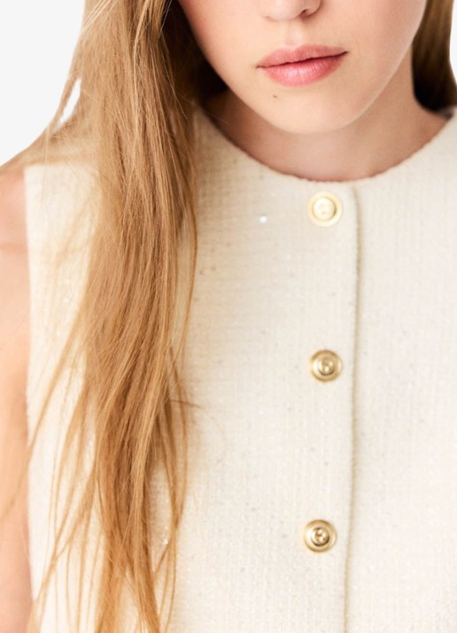 Maje Top van bouclé met opgestikte zakken - detail 7 beige