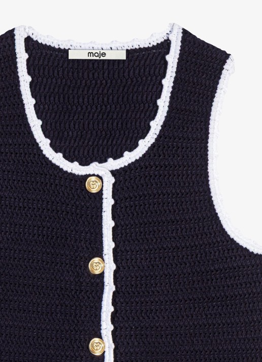 Maje Top van crochet - detail 4 donkerblauw
