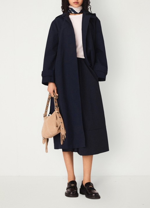 Maje Trenchcoat met ceintuur en afneembare capuchon - voorkant 2 donkerblauw