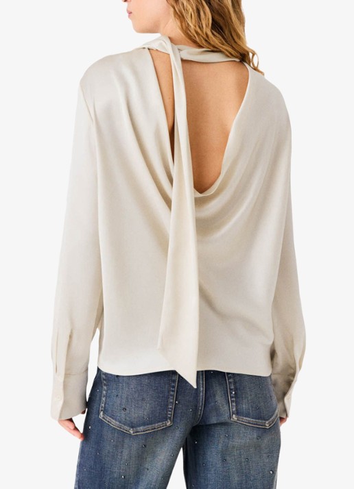 Maje Tuniek van satijn met sjaalkraag - achterkant 6 beige