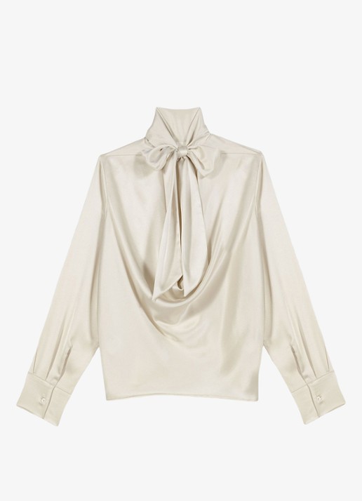 Maje Tuniek van satijn met sjaalkraag - voorkant 7 beige
