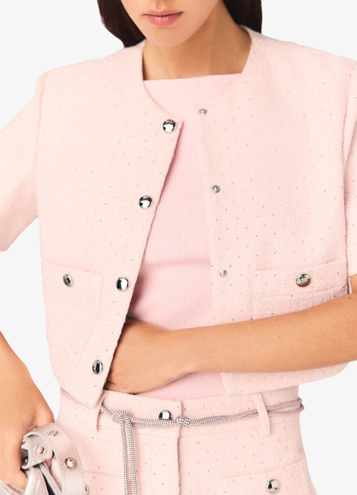 Maje Victorina cropped blazer met strass - detail 5 lichtroze