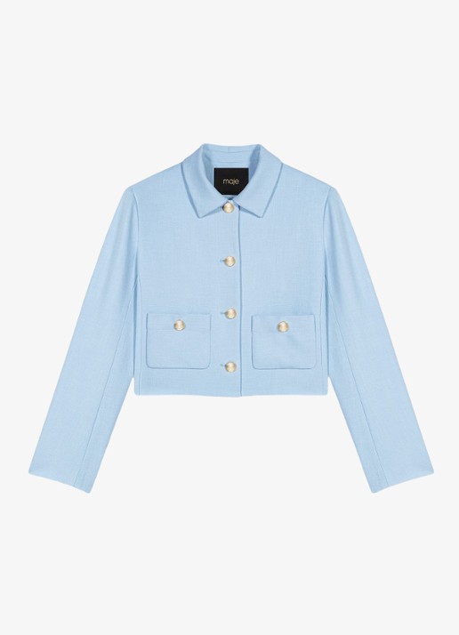 Maje Viguly cropped blazer met opgestikte zakken - voorkant 5 blauw