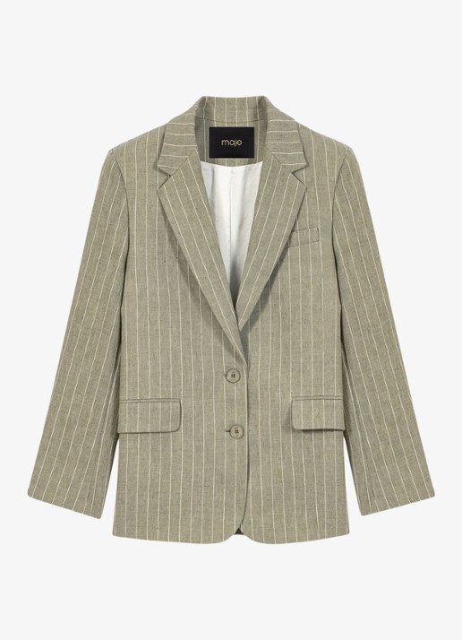 Maje Vilimousse blazer met streepprint en klepzakken - voorkant 7 legergroen