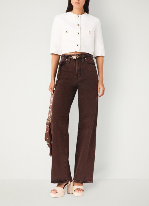 Maje Vytenia cropped blazer in linnenblend met borstzakken - voorkant 5 wit