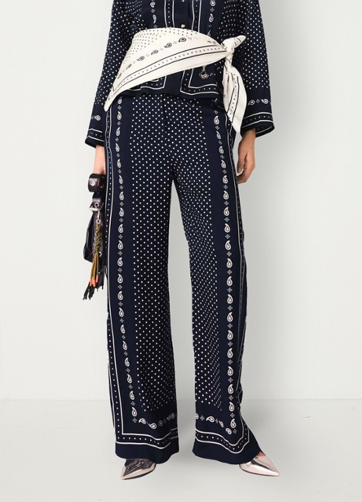 Maje Wide fit palazzo broek met pailsey print