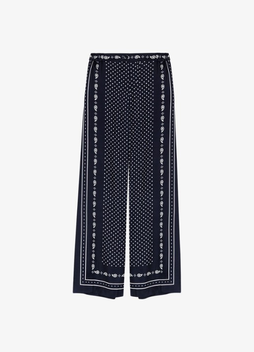 Maje Wide fit palazzo broek met pailsey print - voorkant 2 donkerblauw