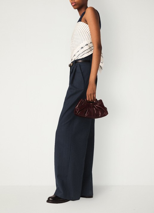 Maje Wide fit pantalon in wolblend met krijtstreep - detail 5 donkerblauw