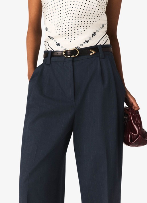 Maje Wide fit pantalon in wolblend met krijtstreep - detail 6 donkerblauw