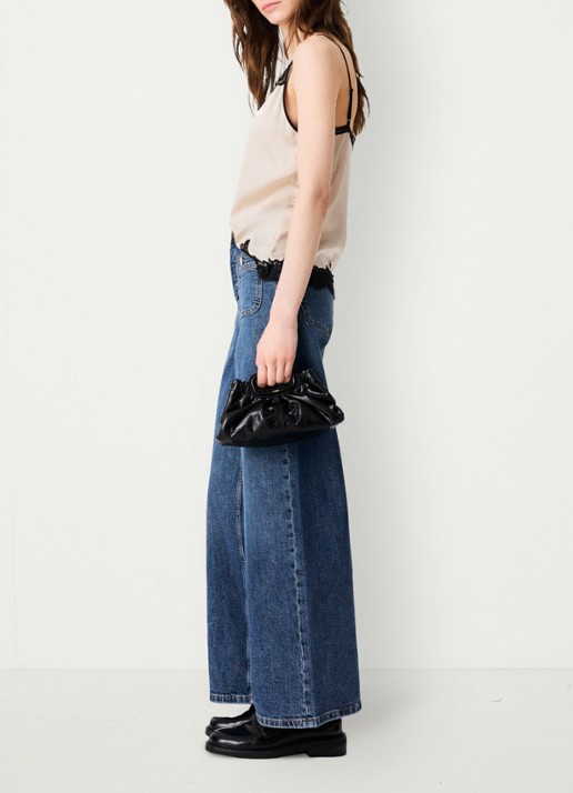 Maje Wide leg jeans met opgestikte zakken - detail donkerblauw